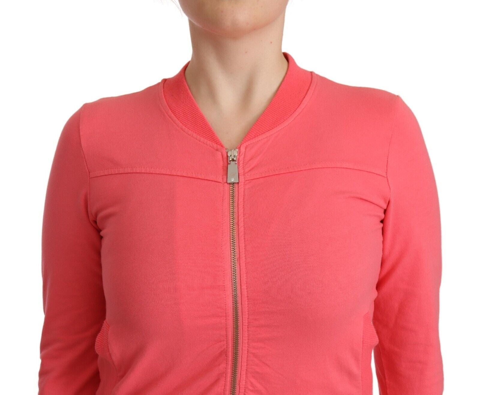Blumarine pembe 3/4 kollu, fermuarlı, süslemeli kazak